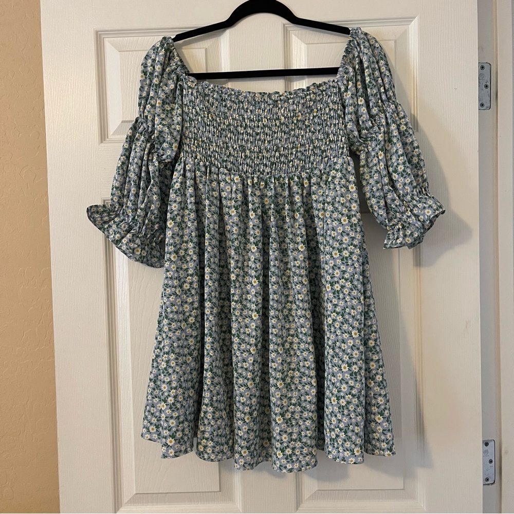 Lush Blue Floral Smocked Dress